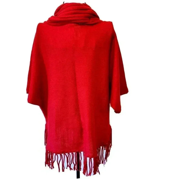 NY Collection Petite Sweater XL Women's Red Pullover Cowl Neck Fringe - Picture 3 of 4